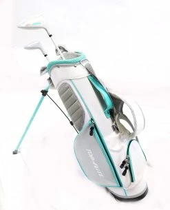 Top Flite Kids Teal/White Driver, Hybrid, 7, SW, Putter RH W/ Stand Golf Bag