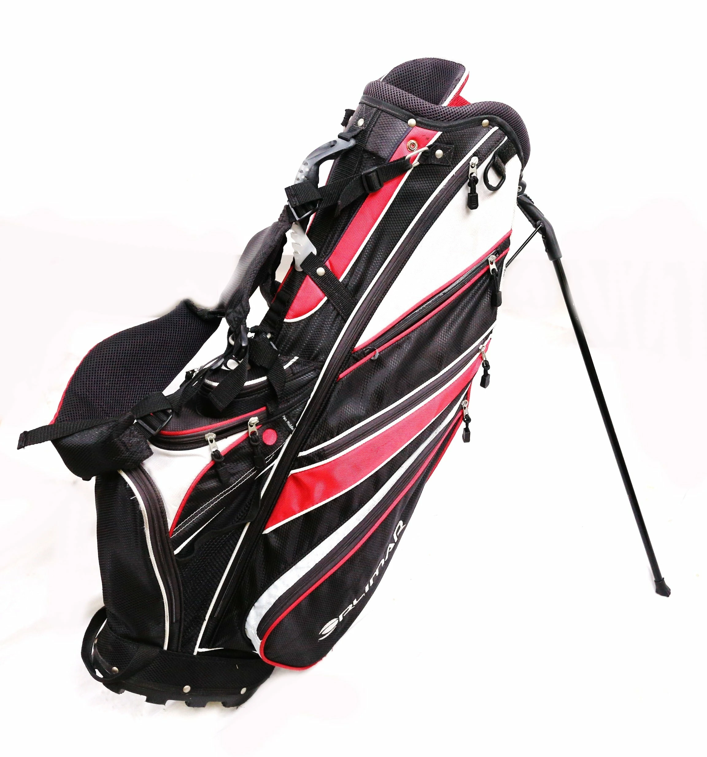 Orlimar Black/Red Stand Golf Bag 7 Dividers 9 Pockets Shoulder Strap